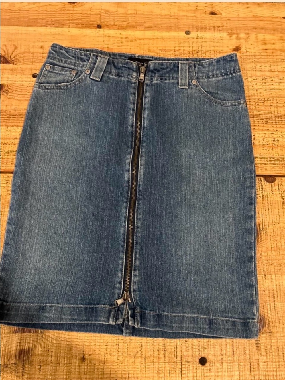 Calvin Klein Blue Denim Pencil Skirt with Front Zip